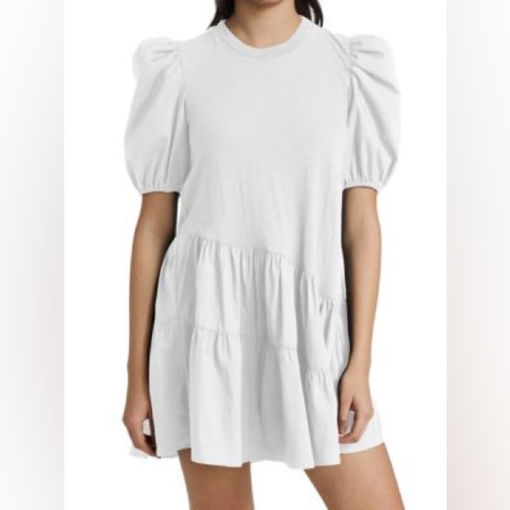 Cinq à Sept "Caitlin" Caitlin Mini Dress Sheer White Puff Sleeves Women’s Large
